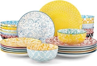 vancasso SELENE Geschirrset 6 Personen, 24-tlg Tafelservice aus Pastell Porzellan, Geschirr set mit 6 Speiseteller, Dessertteller, Suppenteller und Müslischalen, Mikrowellengeeignet
