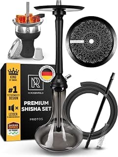 M. ROSENFELD Schwarzes Shisha-Set mit komplettem Zubehör - 30" Große, schwarzem Shisha-Kopf, Glasbowl, 150 cm Silikonschlauch und ergonomischem Mundstück – Shisha-Set mit 1 Schlauch