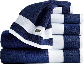 Lacoste Sport Stripe 6-teiliges Luxus-Baumwollhandtuch-Set - Hergestellt aus 100% weicher Supima-Baumwolle, saugfähig & schnelltrocknend, inklusive 2 Badetücher, 2 Handtücher, 2 Waschlappen