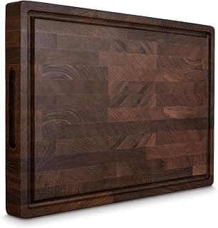 Schneidebrett aus Nordamerikanischem Schwarznuss-Holz – Massives Hirnholz – 40×27,5×3,5 cm – Extra Dick & Langlebig – Saftrille, Griffe & rutschfeste Füße – Inklusive Premium Holzpflegewachs