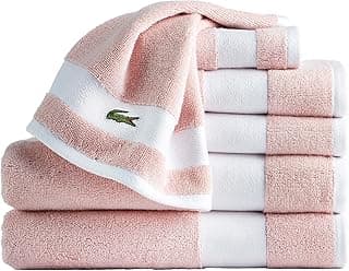 Lacoste Sport Stripe 6-teiliges Luxus-Baumwollhandtuch-Set - Hergestellt aus 100% weicher Supima-Baumwolle, saugfähig & schnelltrocknend, inklusive 2 Badetücher, 2 Handtücher, 2 Waschlappen, Hellrosa