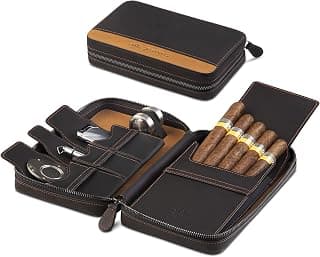 Zigarren-Etui aus feinstem Echt-Leder - Cigar Travel Case - handgefertigtes Voll-Lederetui für 5 Zigarren Stift und Zigarrenhalter (Black Camel)