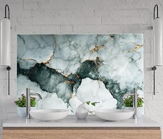 Myphotostation 127 x 84 cm Smaragdven-Marmor-Luxus-Rückwand aus gehärtetem Glas, Glas-Spritzschutz für Küche, Herd-Wandschutz, Schneidebrett, Herd-Wandplatte, Herd-Rückabdeckung