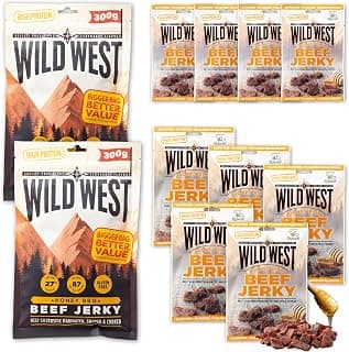 Wild West Beef Jerky 1kg Bundle - Honey BBQ Rindfleisch Snacks in verschiedenen Größen - Beef Jerky high Protein Trockenfleisch, Protein Snack