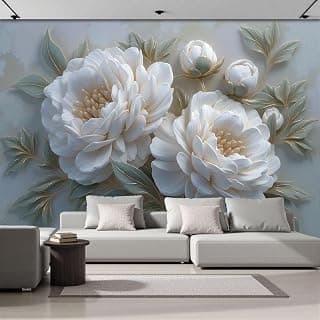 Französischer Unaufdringlicher Luxus Tapete Wandbild, Milchig Weiß Fototapete für Wohnzimmer Schlafzimmer Seidentapete Wandtapete, Romantischer Pfingstrosenstrauß Mustertapete - 450 x 315 cm