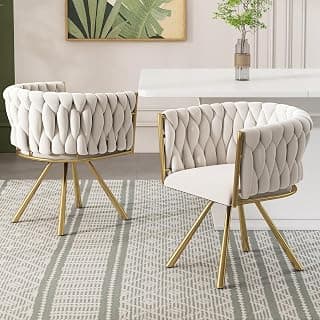 Samt-Esszimmerstuhl, 2er Set, einzelner Heller Luxus-Wohnzimmer-Schlafzimmer-Drehstuhl, Freizeit-Drehstuhl mit Vier Stützbeinen aus Metall,Beige und Gold