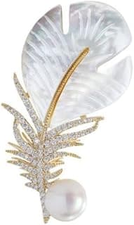 HLTYGWX Brosche mit Muscheln, Strass, Perlen und Federn für Damen, elegant, modisch, schick, Anzug-Accessoires, goldene Anstecknadel, Broschennadeln für Schal, Tasche, Kleid, Pullover, Luxus-Schmuck,