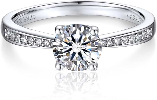 MomentWish Verlobungsring Damen, 1 Karat Moissanite Diamant Ring Frauen 925 Sterling Silber VVS1 D Farbe Verlobung Hochzeit Geschenk für Frauen