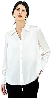Damen Klassische Hemdbluse Langarm: Elegante Bluse 100% Seide Maulbeerseide Luxus Frühling Sommer Hemden Button Down Shirt für Frauen Retro Tops Mädchen Business Casual Cool Kleidung,Weiß,M