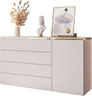 Lookway Kommode Aurora Kaschmir Matt mit Goldleiste – Hängend oder Stehend auf Goldenen Beinen – Modernes Design, Luxus & Funktionalität (Hängend)