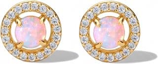 echte Opalohrringe mit Zirkonia Kristallen - Opal Ohrringe Silber 925 mit 18k Gelbgold Vergoldung - Opalschmuck mit Ohrmutter - Opalanhänger - Weißer Opal aus Australien - Geschenk