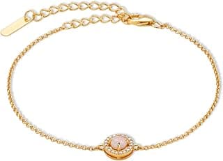 Echtes Opalarmband mit Zirkonia Kristallen für Damen 925 Sterling Silber mit 18 Karat Gelbgold Beschichtung - Opalschmuck - Größenverstellbares Armband - Weißer Opal aus Australien