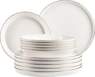 MÄSER, Serie Sita, Teller Set für 6 Personen, Essgeschirr aus weißem Porzellan mit Goldrand, schlicht, elegant, Porzellan, weiß