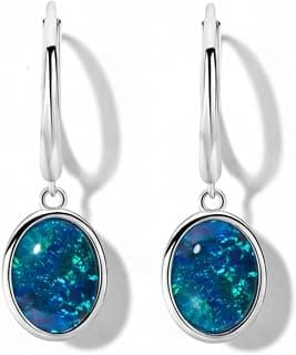 Echte Australische Opal Ohrringe - Anlauffeste Opalohrringe für Damen aus 925 Sterling Silber mit 18K Weißgold Beschichtung - Opalschmuck - Echter Edelstein