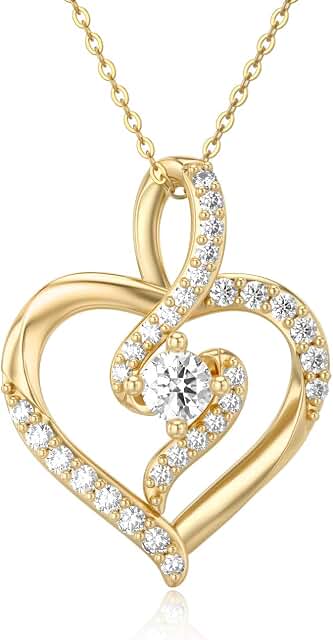 375/9K Echtgold-Herz-Halskette für Frauen,Gelbgold 0,55 Carat (CTTW), Moissanite-Unendlichkeits-Herz-Anhänger-Halskette, Jubiläums-Geburtstags-Geschenk für Ehefrau, Freundin