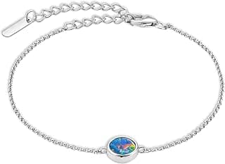 Armband mit echtem Australischen Opal für Damen aus 925 Sterling Silber mit 18k Weißgold Beschichtung - Opalschmuck - Größenverstellbares Opal Armband