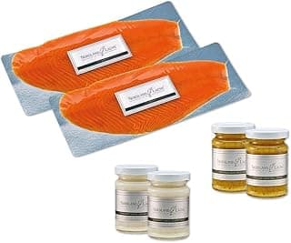 Lachs-Gourmet-Set - 800 g Ultrapremium Räucherlachs geschnitten aus Schottland mit je 2 Lachs-Gourmetsaucen Sahne-Meerretitich & Senf-Dill-Sauce/TOP Kühlversand