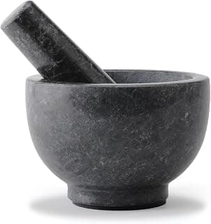 Koville Luxus afrikanischer Granit Mörser und Stößel Set, Mahlschale für Guacamole, Salsa, Pillenzerkleinerer, Gewürze, Kräuter, Knoblauch, Nuss, robuste Mühle für Küche (Angola Silber Schwarz