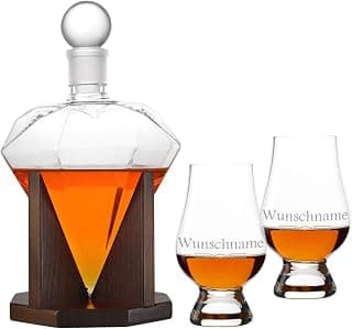 Diamant Dekanter 1000ml mit 2x Whisky Gläser - Tumbler Kristallglas Personalisiert mit Wunschgravur Lasergravur - Ideal als Geburtstagsgeschenk