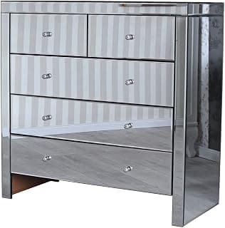 Verspiegelte Wäschekommode Hollywood Glamour – Silber, 5 Schubladen, Luxus Schubladenschrank, Spiegelmöbel für Schlafzimmer & Flur vic527 Palazzo Exklusiv