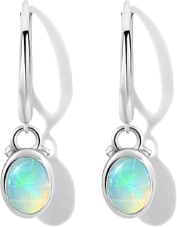 Damen Ohrringe Opal - Ovale OpalOhrringe Silber 925 mit Rhodium Beschichtung - OpalSchmuck echt mit Klappbrisur - OpalAnhänger - Schwarzer Opal Triplette