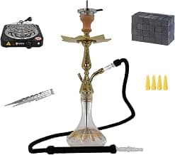 DIAMOND HOOKAH® Premium Tradi Shisha KOMPLETTSET, Tradi Shisha Aluminium im Komplettset + Mundstücke + Kohlenanzünder 1000 Watt + 1 Kg Kohle (Clear)