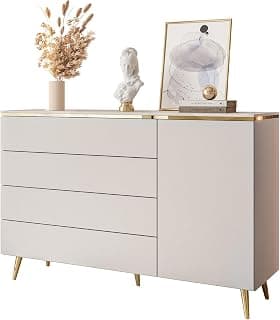 Lookway Kommode Aurora Kaschmir Matt mit Goldleiste – Hängend oder Stehend auf Goldenen Beinen – Modernes Design, Luxus & Funktionalität (schräge Gold Chrom Beine)