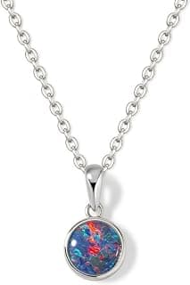 Opal Kette Damen 925 Sterling Silber mit 18K Weißgold-Beschichtung – Australischer Opal Anhänger Handgefasst – 45 cm Halskette anlauffest – Geschenk für Frauen, Geburtsstein Oktober im Etui