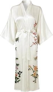 Damen Seide Kimono Robe Lang Bademantel, 100% Seide - klassische Floral Morgenmantel Nachthemd