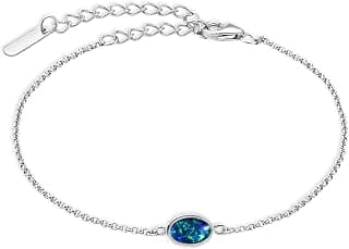 Opal Armband Damen 925 Sterling Silber mit 18K Weißgold-Beschichtung – Echter Australischer Opal Handgefasst – Größenverstellbar anlauffest – Geschenk Geburtsstein Oktober im Etui