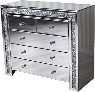 XXL Kommode Hollywood Glamour – Verspiegelte Glaskommode mit 5 Schubladen, Luxus Anrichte, Spiegelmöbel für Schlafzimmer & Wohnzimmer vic520 Palazzo Exklusiv