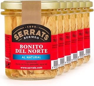 CONSERVAS SERRATS - Weißer Thunfisch aus dem Kantabrischen Meer Natur Ohne Öl - 6 Gläser x 190g (Gesamt: 1140g) - Handwerkliche Herstellung seit 1890 - Glutenfrei - Reich an Omega 3