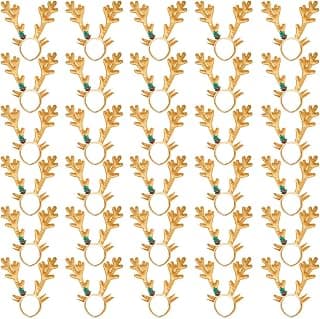 Ciffre 30 Stück im Set Haarreif Geweih Weihnachtsmütze Nikolausmütze Winter Mütze Mützen Nikolaus Santa Luxus Beige Braun Elch Rentier