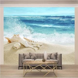 Strand Muscheln Seestern Blaue Wellen 3D Tapeten Tapete Luxus Home Esszimmer Fototapete Effekt Wohnzimmer Schlafzimmer Kinderzimmer-250cm×170cm
