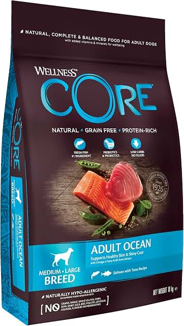Wellness CORE Ocean 10 kg, Lachs & Thunfisch – Hundefutter Trocken für mittelgroße bis große Hunderassen, getreidefrei, natürlich, hypoallergen, proteinreich, für gesunde Haut und glänzendes Fell