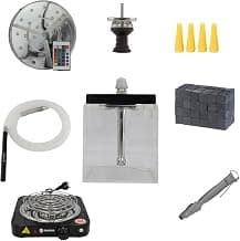 DIAMOND HOOKAH® Premium Cube Komplettset + 1 KG Kohle + 1000 Watt Kohlenanzünder + LED + Schlauch + Mundstück, TOP SHISHA für to GO mit Eisbehälter (Black)