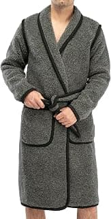 Bademantel Herren Merino Wolle - Morgenmantel Kuschelig Weich und Warm - mit Gürtel, Taschen und Kragen, Knielang - Hautfreundliche Merinowolle - Grau