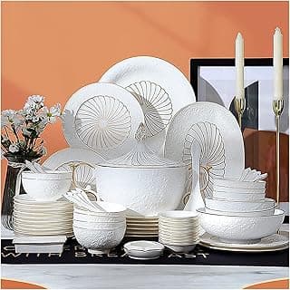 Geschirr-Set für Zuhause oder besonderes Restaurant, Luxus-China-Geschirr-Set, feines Porzellan-Teller- und Schüssel-Set, geprägtes + Blumendruck-Porzellan, High-End-Geschenkbox (Color : Blu