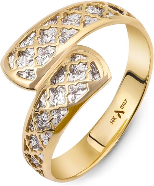 Amberta Italienischer 9K 14K Goldringe Damen Echt Gold 375 585 | Goldring Damen Echt Gold 585 375 Wickelring Diamant Ring Frauen Geschenk