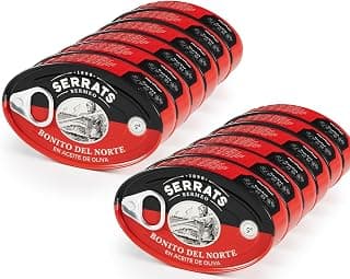 CONSERVAS SERRATS - Weißer Thunfisch aus dem Kantabrischen Meer in Olivenöl - 12 Dosen x 112g (Gesamt: 1344g) - Handwerkliche Herstellung seit 1890 - Glutenfrei - Reich an Omega 3 – Premium