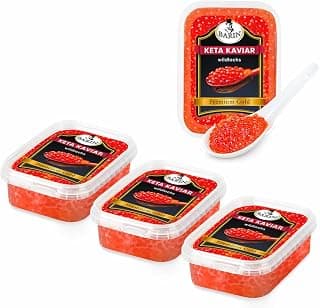 BARIN Kaviar Set 3+1 Premium Gold Keta Lachskaviar 4x250g (1000g) Roter Kaviar Tiefgefroren Wildlachs aus Alaska Rote Fischeier Ohne Konservierungsstoffe Икра Красная Лососевая