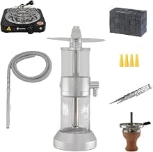 DIAMOND HOOKAH Premium Rocket Komplettset Shisha to Go + 1 KG Kohle + 1000 Watt Kohlenanzünder + 1 x Schlauchset, Wasserpfeife Shisha Edel Komplettset und Eisbehälter (Silber)