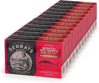 CONSERVAS SERRATS - Weißer Thunfisch aus dem Kantabrischen Meer Salzarm in Olivenöl - 12 Dosen x 112g (Gesamt: 1344g) - Handwerkliche Herstellung seit 1890 - Glutenfrei - Reich an Omega 3 – Premium