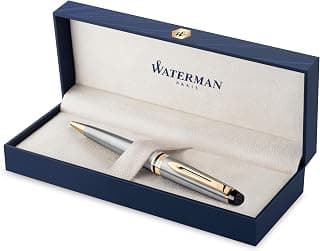 Waterman Expert Kugelschreiber | Edelstahl mit Zierteile aus 23 K Gold | Mittlere Spitze | Blaue Tinte | Geschenkbox