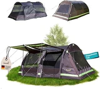 Skandika Tunnelzelt Solheim | Camping Zelt für 4/6 Personen, eingenähter Zeltboden, 3000mm Wassersäule, UPF 50+, mit Moskitonetz und Sonnendach | Zelte, Familienzelt