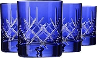 KROSNO Saga Blaue Whiskygläser 250 ml, 4er Set, Kristallglas, Geschliffen, Handgefertigt, für Bourbon und Cocktails