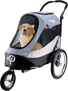 Petique Trailblazer Jogger Hundebuggy Space Gray mit Reifenpumpe, Regenhülle, Fahrrad-Adapter & Sicherheitsflagge | Luftreifen | faltbar | Sichtfenster | für große Hunde & Katzen