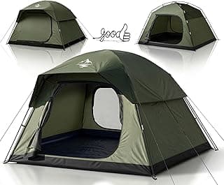 Purebox Zelt 3-4 Personen Camping Zelt – Zelten mit 2 Türen & Regenabdeckung, Tragbares Wasserdichtes & Windstabiles Familienzelt mit Netzbelüftung, Einfacher Aufbau für Camping, Wandern & Backpacking