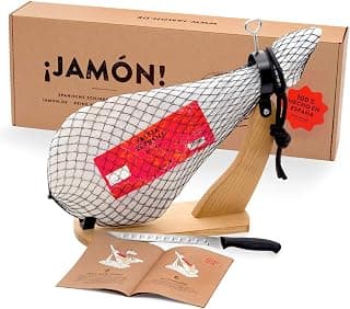 Jamon-Box Nr. 1 von jamon.de - Serrano Schinken 4,5 Kg im Geschenkkarton mit Zubehör | Schinken-Set inklusive Schinkenständer, Messer & Schneide-Anleitung | ideal als Geschenk