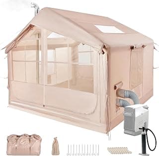 Aufblasbares Campingzelt mit Kaminöffnung & Dachfenster, Aufblasbare Zelt für 2-10per mit Luftpumpe, Zelt Aufblasbar aus Wasserdichtem Oxford-Stoff für Jahreszeiten, Schneller Aufbau Luftzelte